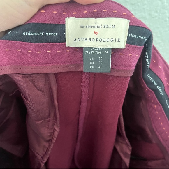 Anthropologie The Essential Slim Wine Red Striped Trouser Pants Size 10 - Picture 14 of 16